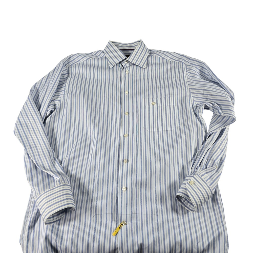 Eton Mens Blue White Striped Dress Shirt 41 16 6574-78011 Cotton Spread Collar